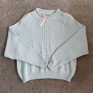 Vintage Delia McKain Sweater Womens Large Light Green Cable Knit Pullover